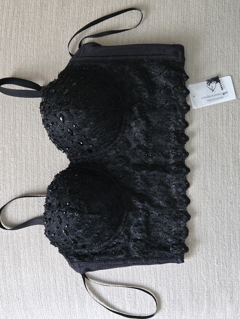 Windsor Womens Small Bustier Top Black Lace Corset Beaded Embellished
